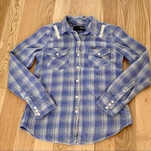 Hurley Flannel Button Down Blue Shirt S